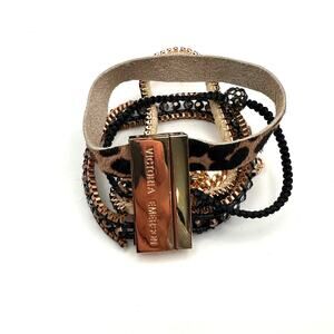 Victoria Emerson Wrap Bracelet Animal Print Magnetic Clasp Brown Black Jewelry